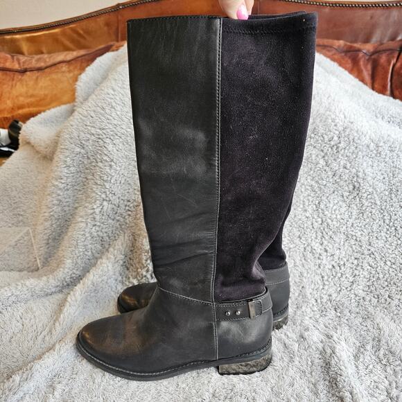 Cole Haan Women's‎ Adler Leather Suede Tall Pull On Riding Boots Size 7.5B Black - Picture 2 of 8